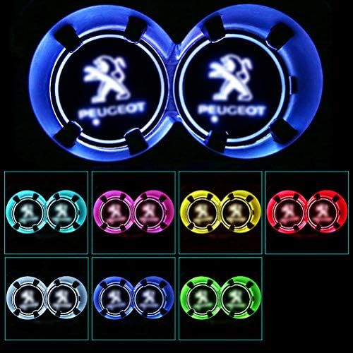 Weesey 2PCS LED Car Logo Cup Holder Pad, Waterproof Bottle Drinks Coaster Built-in Light 7 Colors Changing USB Charging Mat LED Cup Mat Car Atmosphere Lamp