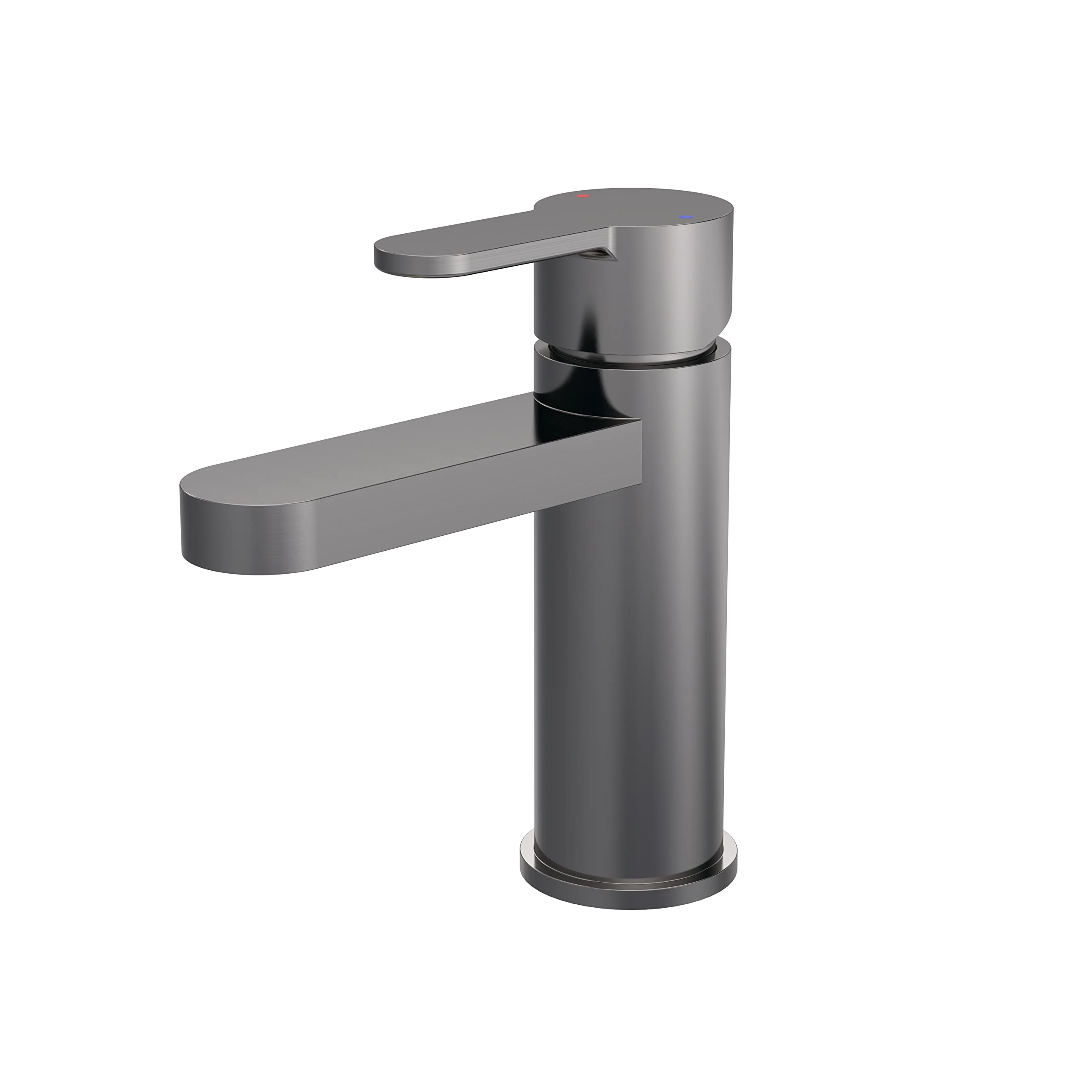 nuie ARV705 Arvan Modern Bathroom Round Mono Basin Mixer Lever Handle Tap with Push Button Waste, 160mm, Brushed Pewter