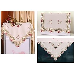 WELLYUK 33 Inch Square Vintage Embroidered Rose Red