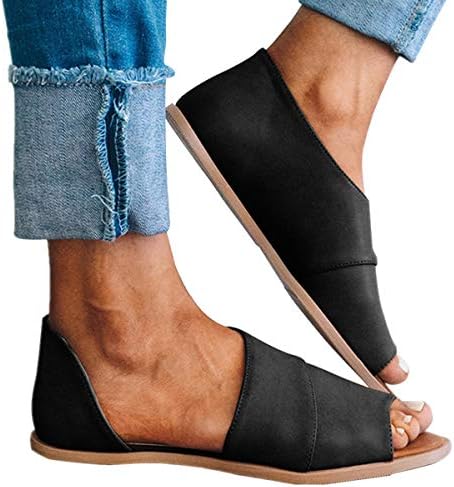 DEARWEN Women’s Peep Toe Slip On Flat Sandals Cutout Loafers Dressy Cute Summer Shoes