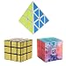 3-Pack Popular Magic Cube Puzzle - Including Pyraminx Speedcubing White Puzzle, Yulong Stickerless Transparent Color Magic Cube and Gold Black Mirror Magic Cube