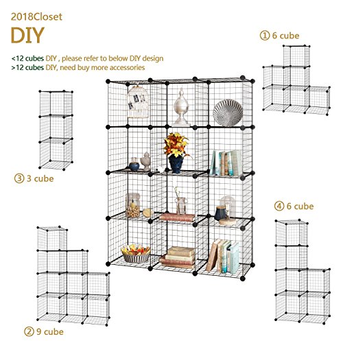 Tespo Metal Wire Storage Cubes, Modular Shelving Grids, DIY Closet Organization System, Bookcase, Cabinet, (12 - Regular Cube.)