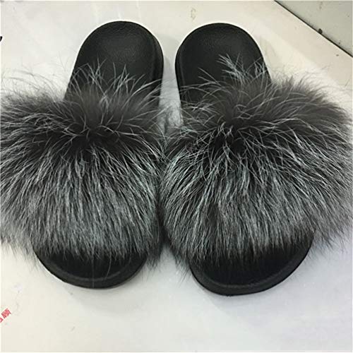 Rtbq F Summer Women Fur Slippers Fox Hair Slides Female Furry