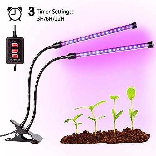 Dual-Lamp Grow Light, 36LEDs 5 Dimmable Levels 3 Modes Timing(3H/6H/12H) Plant Lights Bulbs Growing Lamps with 360 Degree Flexible Gooseneck for Indoor Plants Hydroponics Greenhouse Home Office Garden
