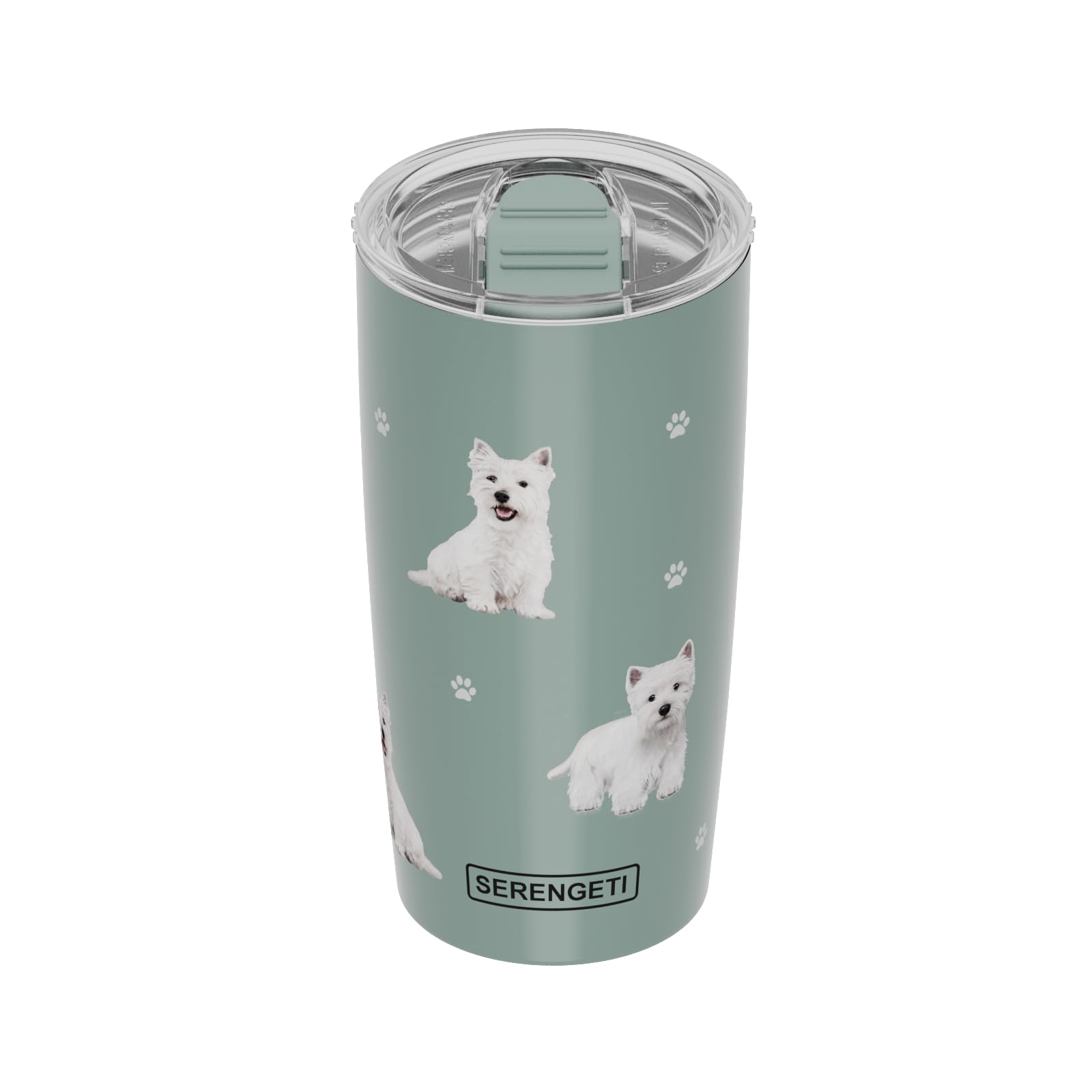 SERENGETI Westie 20 Oz. Stainless Steel, Vacuum Insulated Tumbler with Spill Proof Lid - 3D Print - Insulated Travel mug for Hot or Cold Drinks (Westie Tumbler)