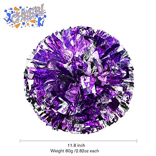 ANALAN 21 Colors Pack of 2 Foil Plastic Metallic Cheerleading Pom Poms for Cheer Sport Kids Adults(Purple and Silver)