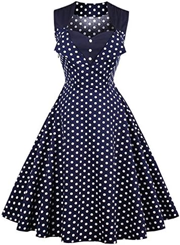 GUNCOI Women 5XL New 50s 60s Retro Vintage Dress Sleeveless Spring Summer Red Dress Swing Party Dress Blue Dot M