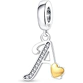 Pandach 925 Sterling Silver Alphabet Initial Letters Charms Complete A-Z Solid Silver Cubic Zircons Beads Dangle Pendants for European Bracelets Necklace Women Holiday Gifts