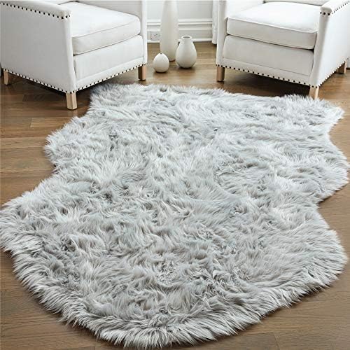 Gorilla Grip Fluffy Faux Fur Sheep Rug, Machine Washable Soft Furry Area Rugs, Rubber Backing