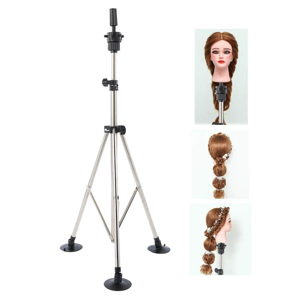 Wig Head Stand & Tripod Training Mannequin - Adjustable Cosmetology Hairdressing False Head Mold Bracket for Extensions Block