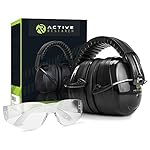 Active Research Earmuffs and Hearing Protection Bundle - Strongest Available 34dB Protection For Shooting and Industrial Use - Includes Ear Plugs and Safety Glasses - ANSI S3.19 Tested Certified