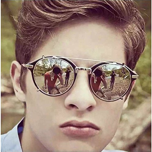 Dollger Double Lens Flip Dual Fashion Sunglasses Steampunk(Black Lens+Silver Frame)