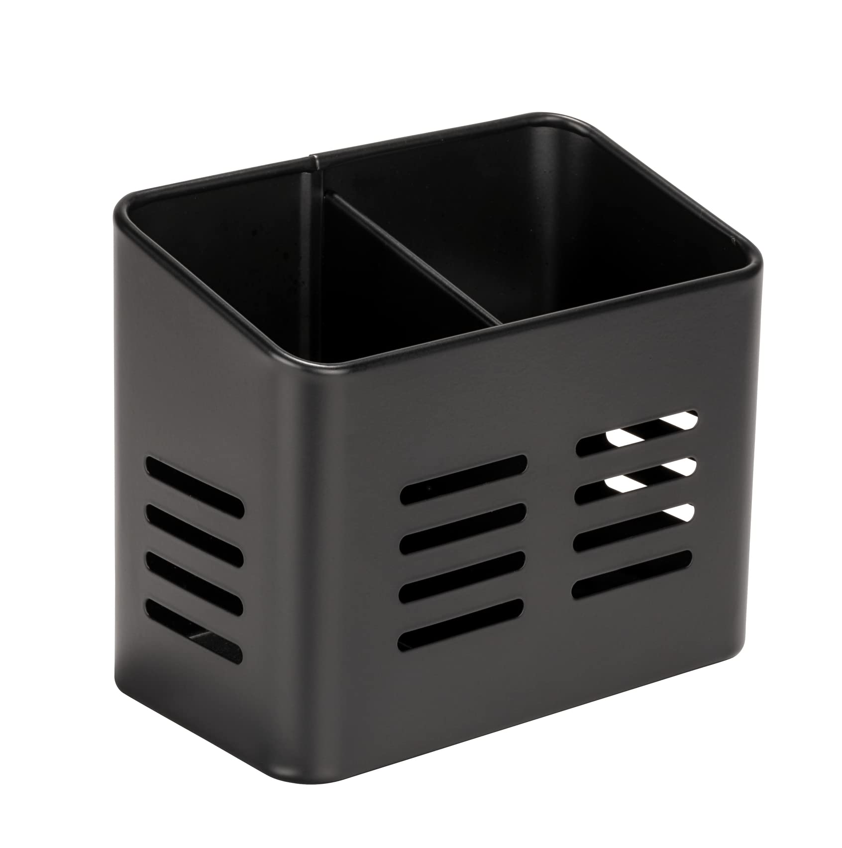WENKO Baco cutlery storage basket, black outdoor kitchen basket made of powder-coated metal in elegant black for cutlery, can also be used as a dish drainer, 16 x 13.5 x 9 cm