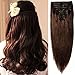 S-noilite Hair Extensions Clip in Full Head Thick Double Weft 100% Remy Human Hair Silky Straight Soft Smooth Grade 7A Quality for Women #02 Dark Brown Color 14inch 120gram per Package