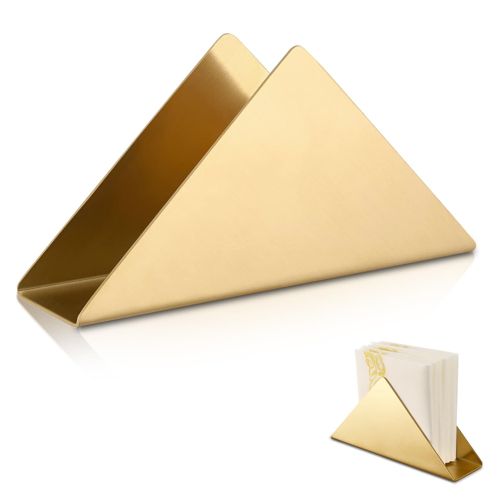 Napkin Holders for Tables, Gold Triangle Stainless Steel Serviette Holder Cocktail Napkin Dispenser for Bar Kitchen Countertop Coffee Table, 6.6x1.8x3.4in