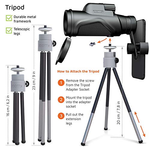 Stellax, ZoomX Monocular Compact Upgraded 2020 Waterproof/Fogproof - BAK4 Prism, FMC lenses covering with Tripod and smartphone adapter - Thumbnail 5