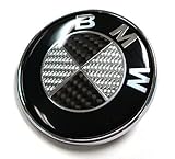 BMW Carbon Fiber Black Silver Emblem Badge Logo for Hood Front 82mm 3.23 inch, 2 pins at the back
