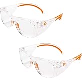 Kleenguard Maverick Safety Glasses with Intergrated Side Shields (2 Pair) (49301 Clear Anti-Fog Lens with Clear Frame and Orange Tips)