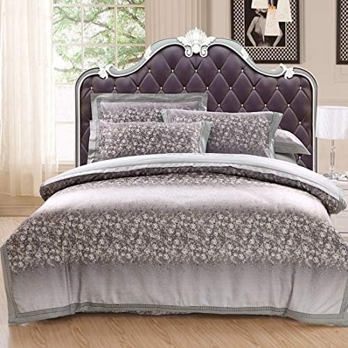 Ploekgda Simple Cotton Satin Color Cotton Hollowed Jacquard Bedding Four-piece Set (Color : Gray, Size : QUEEN)
