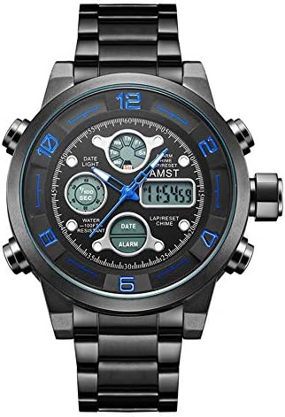 AMST Watch Men's Stainless Steel Watch Multi-Function Dual Display top Sports Watch Digital Quartz Watch