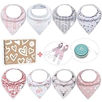 Baby Bibs for Girls by Bossy Sassy - 8 Pack Teething Pink Baby Bandana Drool Bibs + 1 Multifunctional Case, Best Baby Shower/Registry Gifts Set for Girls 0-24 Months