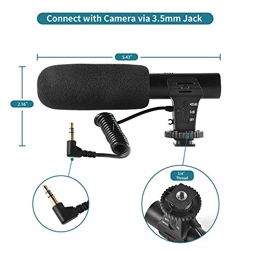 Artman Camera Video Microphone,Interview Video Mic Recording Voice Microphones for Gopro Hero 5/6/7,Canon,Nikon,Sony and More DSLR Camera/Camcorders (with 3.5mm Interface) - Thumbnail 2