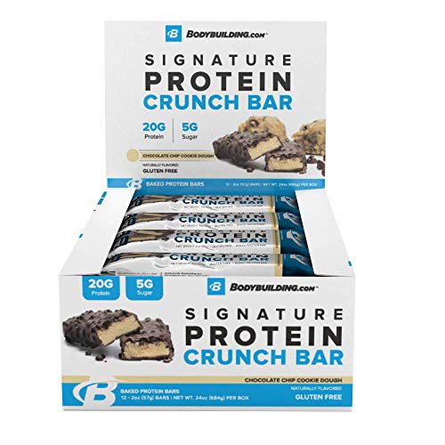 Bodybuilding.com Chocolate Chip Cookie Dough Signature Protein Crunch Bar | 20g Whey Protein Low Sugar | Gluten Free No Artificial Flavors | 12 Bars
