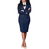 Tcremisa Women's Fashion 2 Piece Professional Suit Business Outfits Casual Long Sleeve Blazer and Pencil Skirt Set