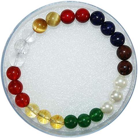 Bhavika Fashion Natural Gemstones Healing Crystal Stretch Beaded Bracelet for Good Health, Prosperity, Happiness for Men & Women (Navaratna)