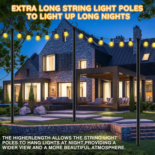 AHRLHR 6 Pack String Light Poles, Outdoor String Light Pole 10 ft Forked Metal Light Pole with Adjustable Outdoor Light Stand, Deck, Backyard, Garden, Wedding, Rustproof and Sturdy with Hooks.