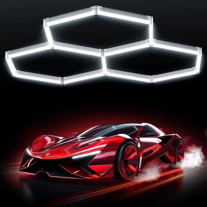 Photo 1 of Unenrui Hexagon Garage Lights, 42W 6500K Hexagon Lights Easy Install Super Bright Garage Lighting Ceiling LED for Garages Workshop Warehouse Basement Gym 3 Grid (3 HEX)