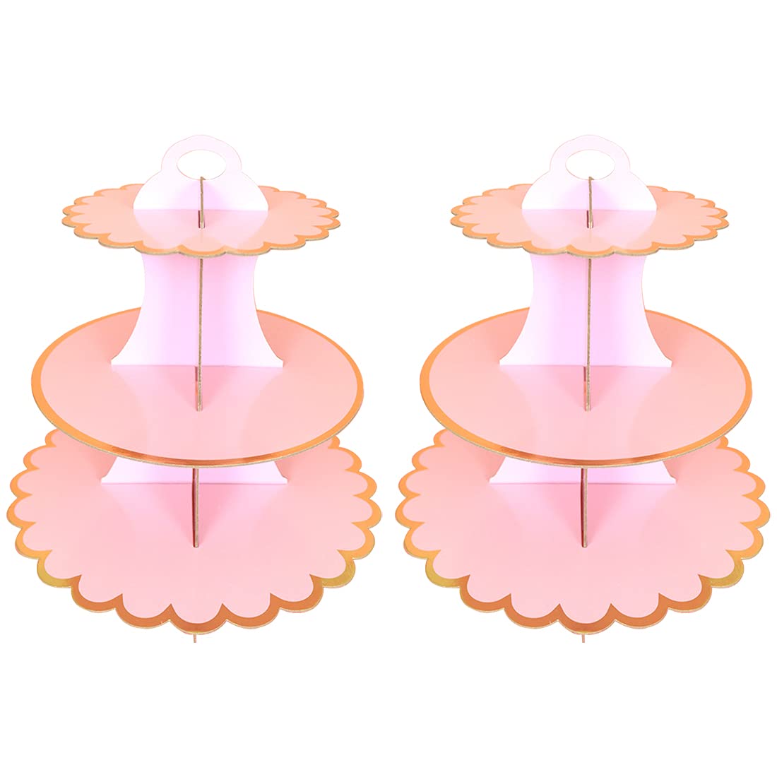 2 PACK Cardboard Cake Stand, 3 Tier Paper Dessert Round Cupcake Holder Tower Disposable Pastry Stand for Birthday, Afternoon Tea, Wedding Party Anniversary Christening Fruit Desserts Display (Rose)