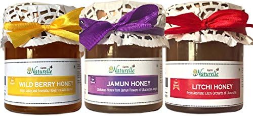 Farm Naturelle (Farm Natural Produce) Natural Honey Jamun Wild Berry Litchi Flavour (3X250 Gm Combo)