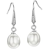 Michooyel 925 Sterling Silver Freshwater Cultured Pearl Dangle Drop Earrings for Women AAA+ Quality 8mm White Pearl Earrings Jewelry for Women
