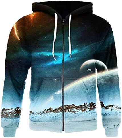 KNTOUDX Galaxy Scenery Print Fleece Full-Zip Hoodie Pullover Sweatshirts NO9 XXXL
