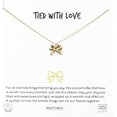 Feminine Ribbon Bow Necklace for Women – MUSTHAVE 18K Gold Plated Ribbon Pendant, Dainty Jewelry, Cute Everyday Minimalist Gift, Simple Layering Necklace, Trendy Elegant Style, Message Card, 16+2 inch Extender (Yellow Gold)