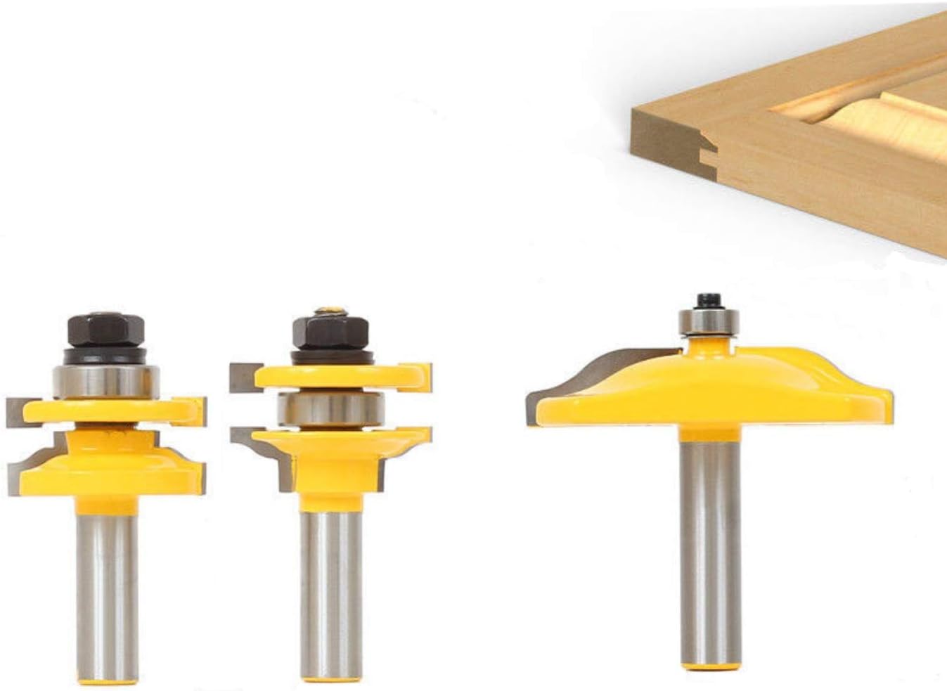 APLUS 3Pcs Tongue Groove Router Bits Set, 1/2" Shank Ogee Rail & Ogee Raised Panel Router Bit Set, Wood Milling Cutter Woodworking Tool