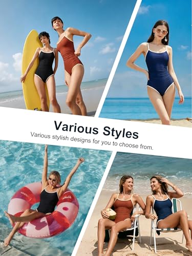 Woflebel Women's Swimsuit Tummy Reducer Flat Push Up Swimsuit Colour Block Swimsuit with Thin Straps S-XXL