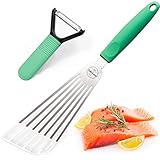 Fish Spatula Stainless Steel | Multipurpose Flexible Slotted Spatula With Non-Slip Silicone Handle For Turning, Frying And Grilling + Transferring – Eggs, Meat, Fish And Pancakes + Vegetable Peeler
