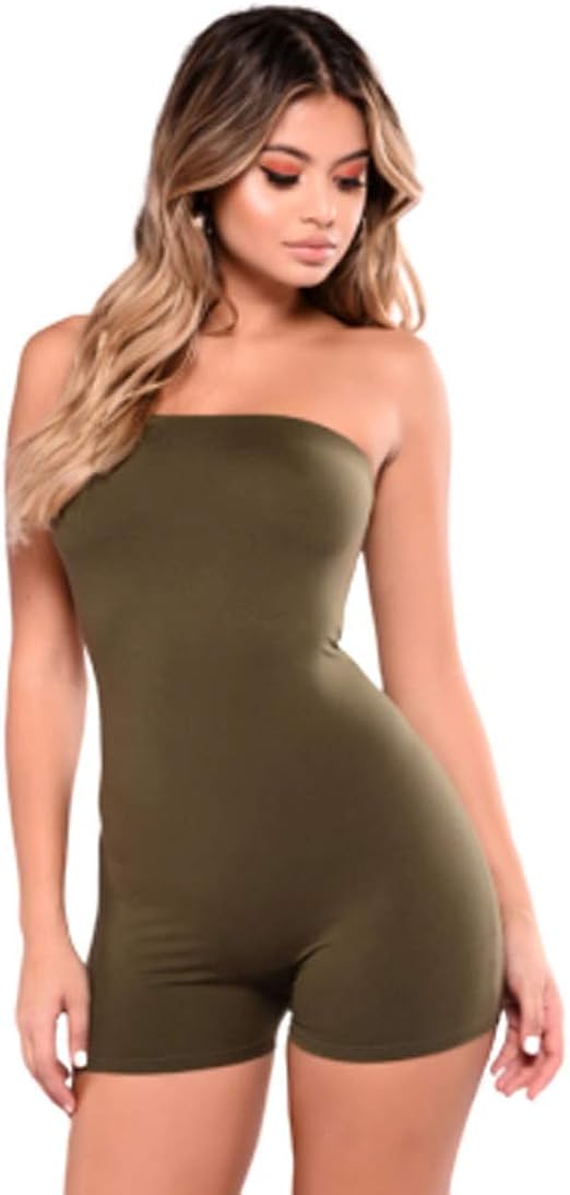 Hertsen Women Casual Slim Fit Sleeveless Mini Jumpsuit Tight Zipped