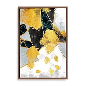 Framed Canvas Home Artwork Decoration Golden Abstract Art Canvas Wall Art for Living Room, Bedroom - 16x24 inches