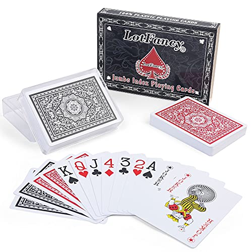 LotFancy Jumbo Index Plastic Playing Cards, 2 Decks of Cards with Plastic Cases, Large Print
