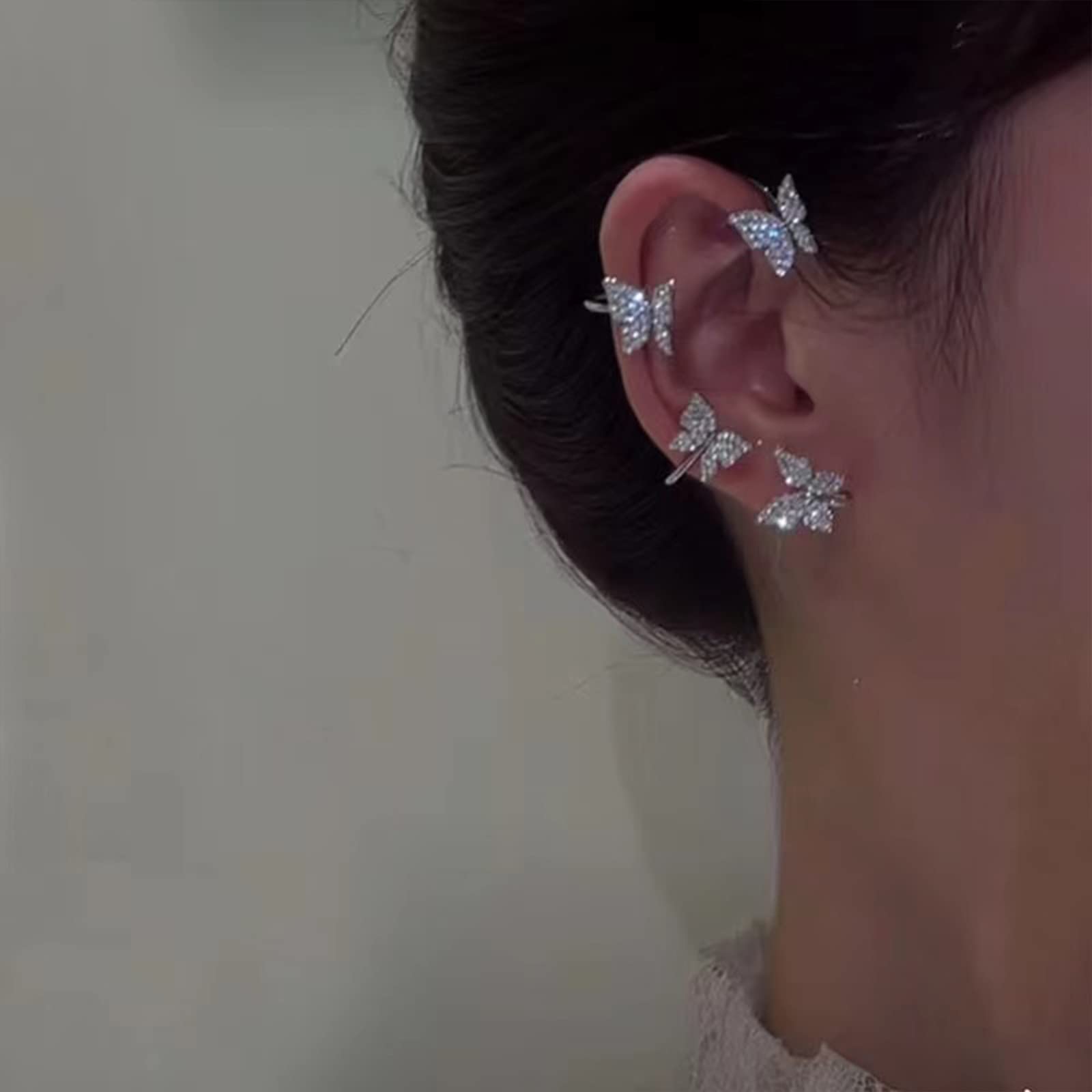 Butterfly Ear Cuffs Earrings Rhinestone Butterfly Ear Wrap No Piercing Ear Cuff Clip On Earrings for Women