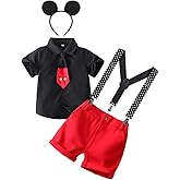 IMEKIS Baby Boys Birthday Outfit Shirt + Suspenders + Pants Cake Smash Kids Halloween Cosplay Costume