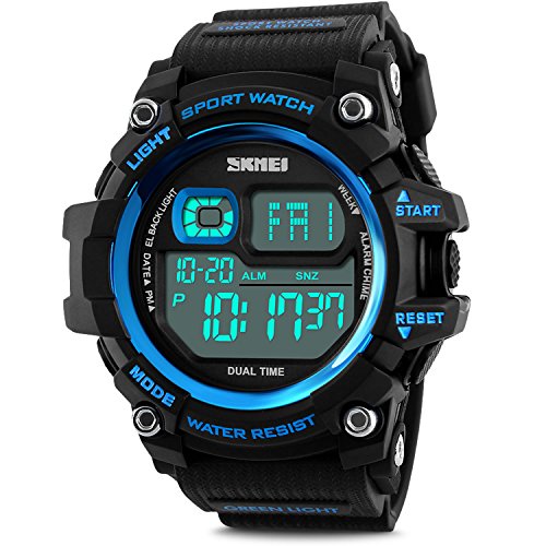 Men's Digital Sports Watch, Aposon Military Electronic Wrist Watch Alarm Back Light LED Waterproof Army Watches Stopwatch- Blue