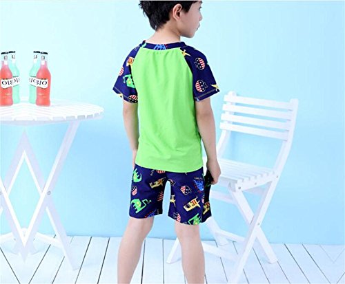Monvecle Little Boys' 7-Pieces Short Sleeve Rash Guard Swimsuit Set with Swim Cap UPF 50+ Green 3T-4T
