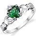 Sterling Silver 925 Irish Claddagh Friendship & Love Ring with Simulated Emerald Green Color Heart Cubic Zirconia