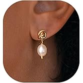 BSGRL Pearl Earrings-14K Gold Plated Dainty Pearl Huggie Small Hoop Drop Dangle Earrings for Women Bridal Bridesmaids Elegant Wedding Jewelry