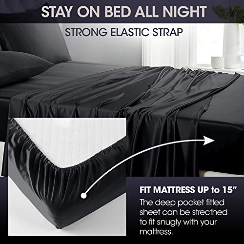 Decolure Satin Sheets, Silky Satin Sheet Set, Satin Bed Sheets Queen