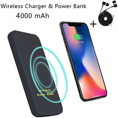 DZOTC Qi Wireless Charger Portable Power Bank Fast Wireless Charging 4000mAh USB 2.1A Adapter Travel 2 in 1 for iPhone 8/8 Plus, iPhone X, Samsung Galaxy S8 S7 Edg and More (Black)
